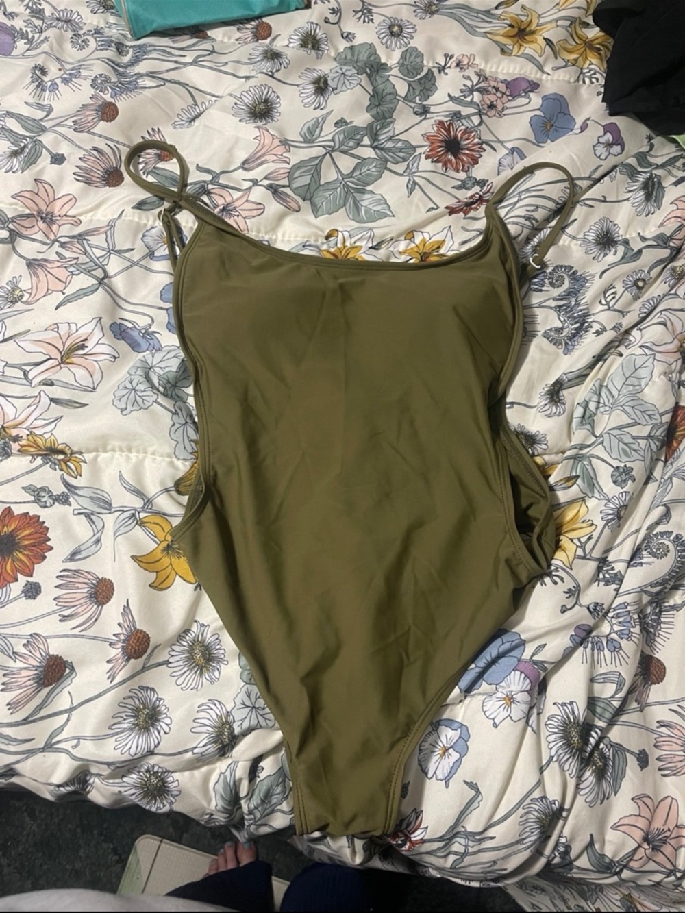 Olive Green Scoop-Neck One-Piece Swimsuit